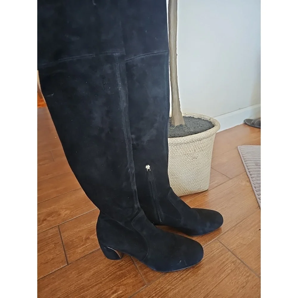 Women's Prada Black SUEDE‎ Leather Over-the-knee Block Heel Round Toe Boots TP01